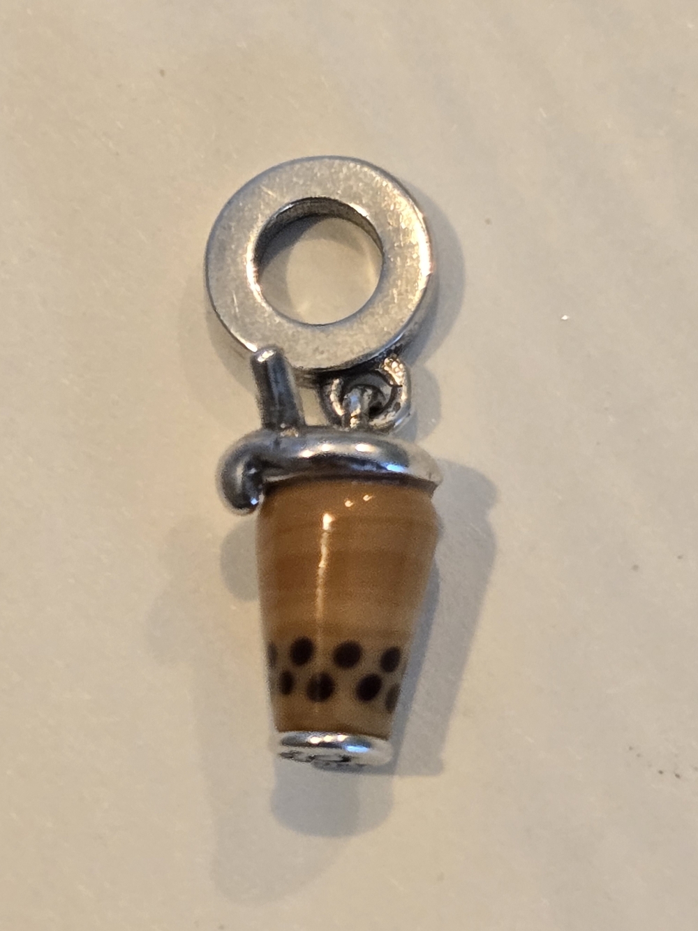 Sterling Silver Brown Bubble Tea Charm Pendant